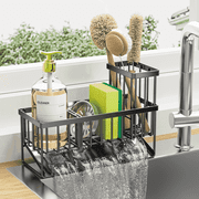 Cisily Kitchen Item Sink Caddy Kitchen Organizer, Sponge Holder For Kitchen Sink, Drain On An Incline Kitchen Sink Organizer,Rust-Resistant Metal Black Sink Caddy,Sink Caddy With Brush Holder