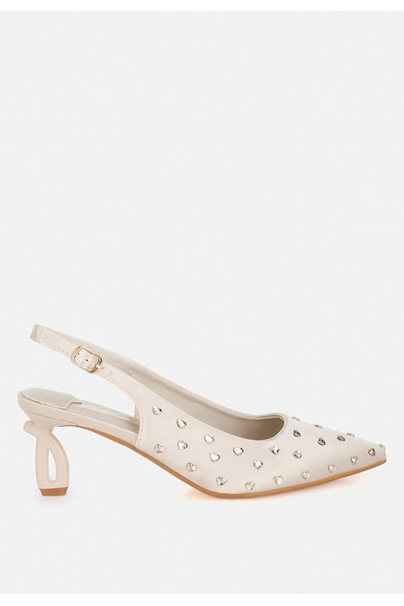Dasavla Heart-Shaped Rhinestone Studded Slingbacks