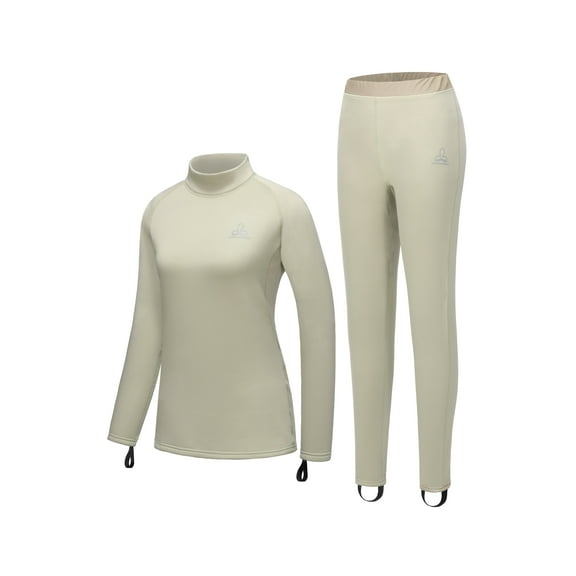 Dasawamedh Women's Fleece Thermal Underwear Set Lightweight Warm Base Layers Long Johns for Hiking Skiing Diving, Light Khaki M