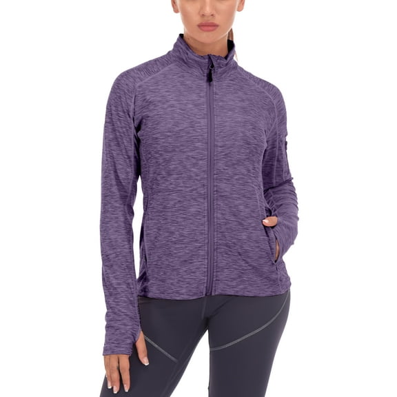 Dasawamedh Women's Running Sport Track Jacket Full Zip Workout Athletic Fitness Jackets for Training With Thumb Holes Purple Heather XS