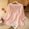 thumbnail image 1 of Dasayo 3/4 Sleeve Tops for Women Trendy Pink Leisure Ruffle Buttons Embroidered Blouses Womens Sweatshirt L, 1 of 9
