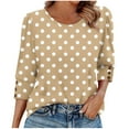 thumbnail image 1 of Dasayo 3/4 Sleeve Women's Tops and Blouses Summer Yellow Polka Dot Buttons Crewneck T-Shirt Womens T Shirts M, 1 of 7