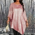 thumbnail image 1 of Dasayo 3/4 Sleeve Womens Tops Pink Plus Size Solid Shirring Hem Dressy Blouses Sweatshirts for Women XXXXL, 1 of 9