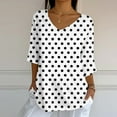 thumbnail image 1 of Dasayo 3/4 Sleeve Womens Tops Trendy White V-Neck Loose Fit Polka Dot Blouses Women's Blouses XXL, 1 of 5