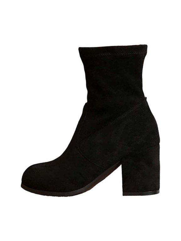 Ankle Booties for Women Dressy Black Wide Calf Comfort Block Heel Pointed Toe Boots Ladies Shoes 36