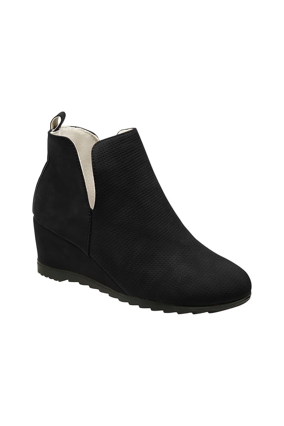 Ankle Ladies Boots Chelsea Pointed Toe Black Faux Leather Pull on Low Heel Booties Women's Shoes 37