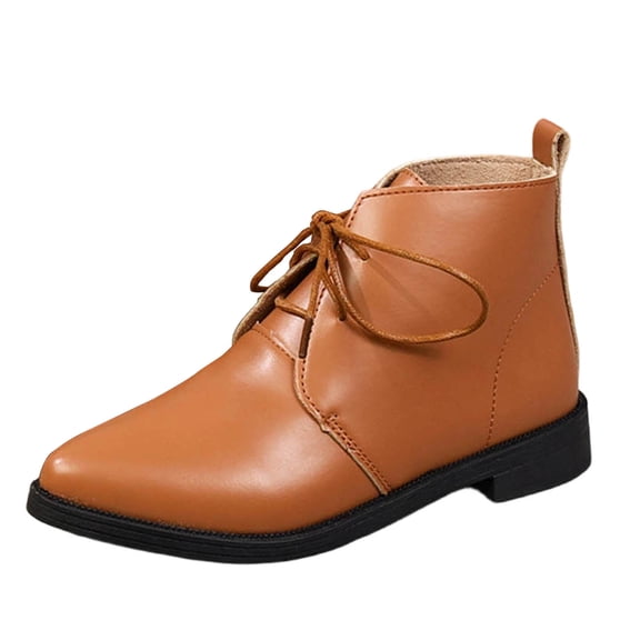 Dasayo Ankle Ladies Boots Dress Brown Lace up Faux Leather Pointed Toe Flat Boots Shoes for Women 36