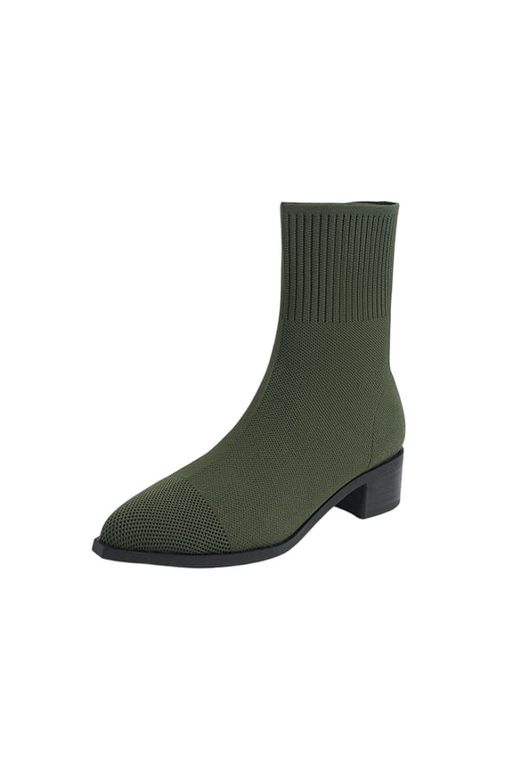 Ankle Woman Boots Pointed Toe Green Dress Low Heeled Mesh Soft Stretch Boots Women Shoes 42