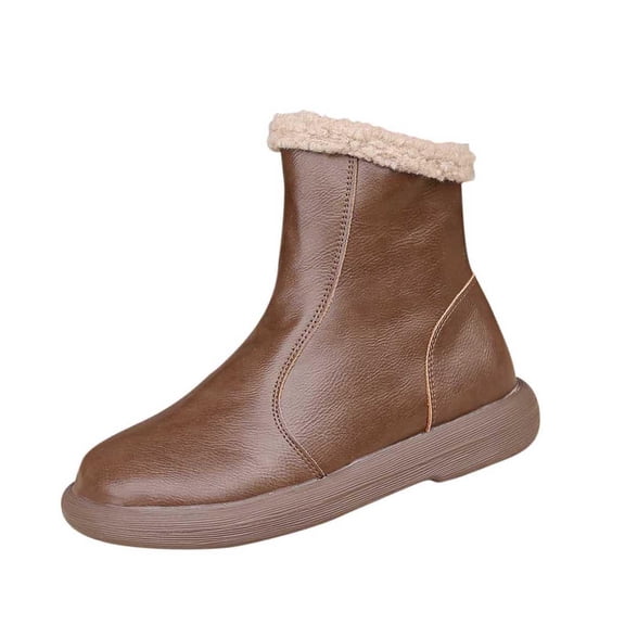 Dasayo Ankle Woman Boots Snow Brown Furry Winter Faux Leather Round Toe Comfy Boots Ladies Shoes 40