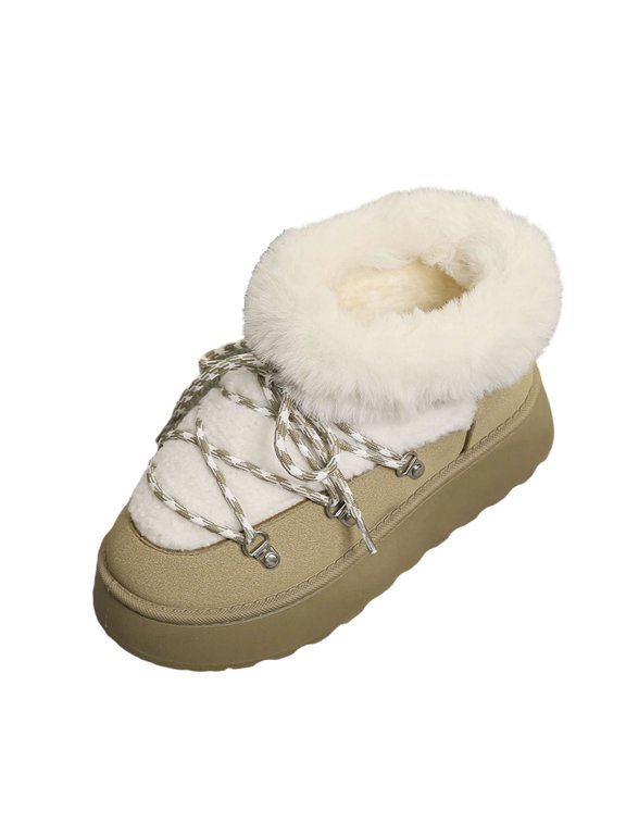 Ankle Womans Boots Green Snow Slip on Lace up Furry Warm Boots Woman Shoes 39