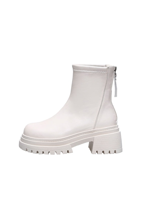 Ankle Women Booties Beige Low Heel Chunky Casual Comfy Round Toe Faux Leather Boots Woman Shoes 37