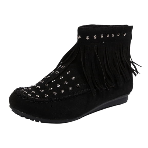 Dasayo Ankle Women Booties Western Fall Black Fringe Cowboy Faux Leather Boots Woman Shoes 36