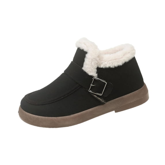 Dasayo Ankle Women Booties Winter Black Furry Short Round Toe House Buckle Shoes Ladies Shoes 36