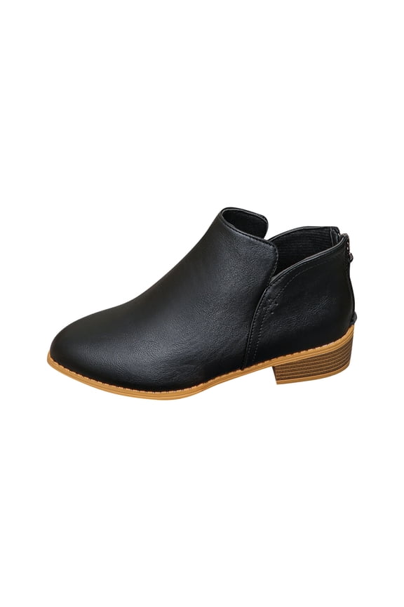 Ankle Women's Boots Black Chelsea Low Heel Snip Toe Faux Leather Western Casual Booties Ladies Shoes 37