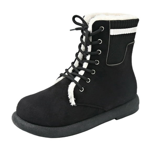 Dasayo Ankle Women's Boots Cowboy Black Snow Furry Flat Winter Lace up Boots Shoes Women 38
