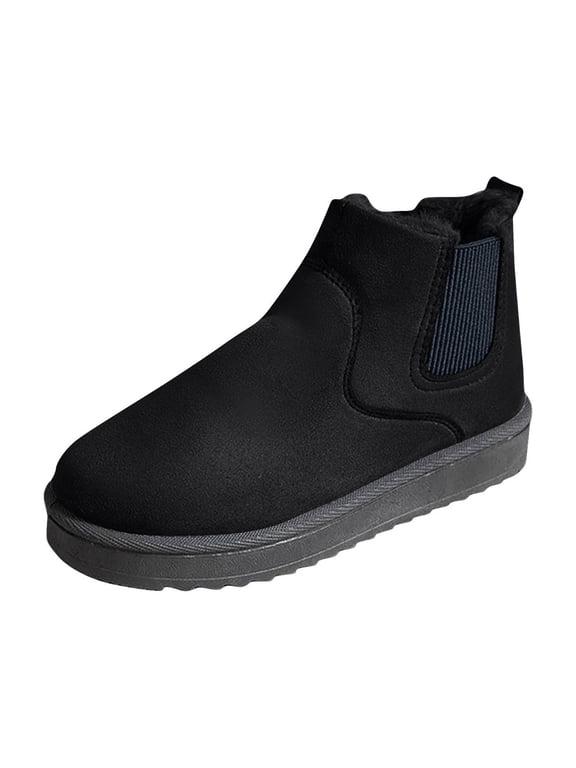 Ankle Women's Boots Round Toe Black Hiking Flat Comfortable Non Slip Booties Womans Shoes 36