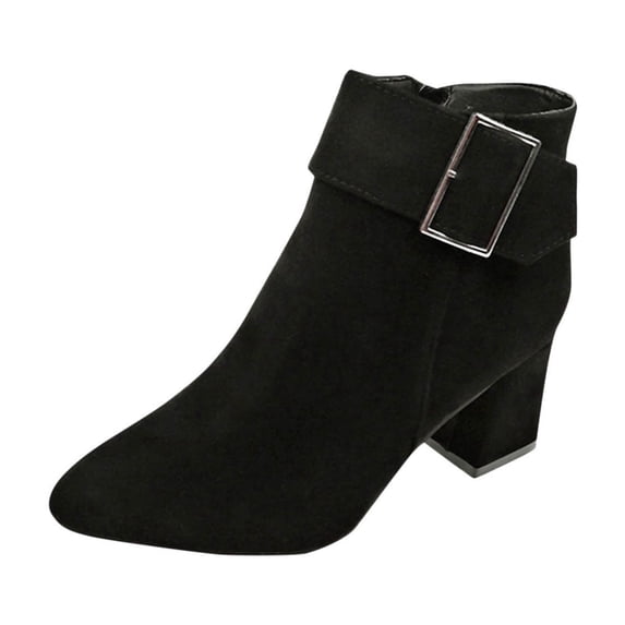 Dasayo Ankle Womens Boots Black Chelsea Pointed Toe Side Zip Western Low Heel Buckle Boots Woman Shoes 38