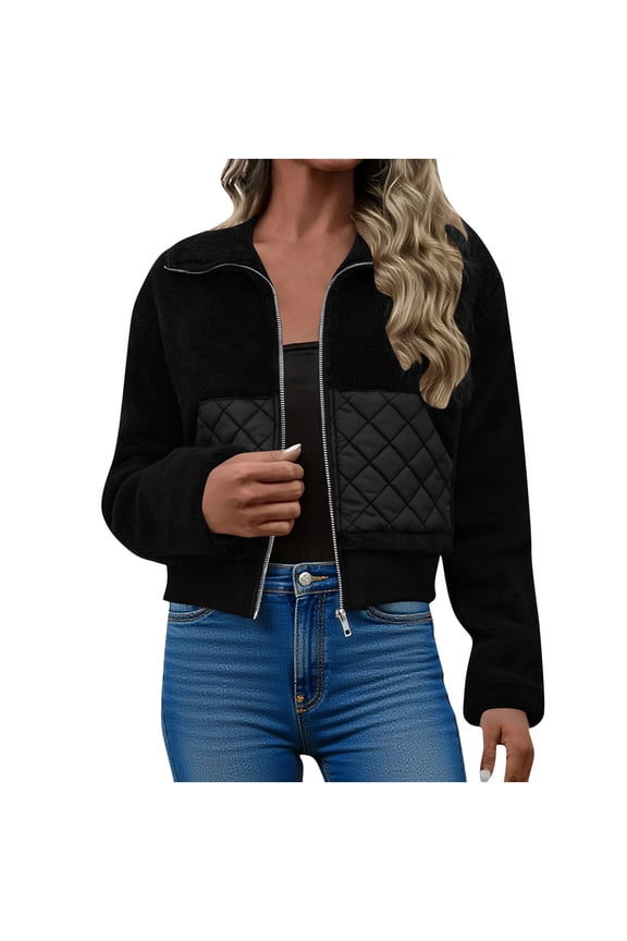 Barn Coat Women Black Fleece Bomber Zip up Motorcycle Crop Jacket Womens Shacket L