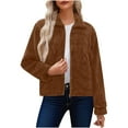 thumbnail image 1 of Dasayo Barn Womens Coat Bomber Fleece Brown Zip up Varsity Motorcycle Jacket Jackets for Women Trendy S, 1 of 9