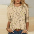 thumbnail image 1 of Dasayo Beige Ladies Tops and Blouses Loose 3/4 Sleeve Graphic Prints Crewneck Blouses Womens Tees XXXL, 1 of 9