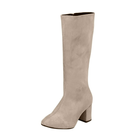 Dasayo Beige Women's Boots Mid-Calf Dress Wide Calf Fall Fashion Kitten Heel Shoes Womens Shoes 36