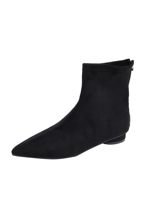 Black Boots Women Dress Wide Calf Ankle Flat Classic Pointed Toe Boots Women Shoes 39