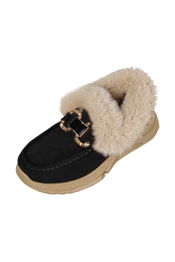 Black Boots for Women Ski Ankle Snow Furry Non Slip Bow Winter Booties Women's Shoes 36