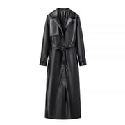 Dasayo Black Coats for Women Dress Faux Leather Long Business Casual Collared Jackets Womens Jackets M