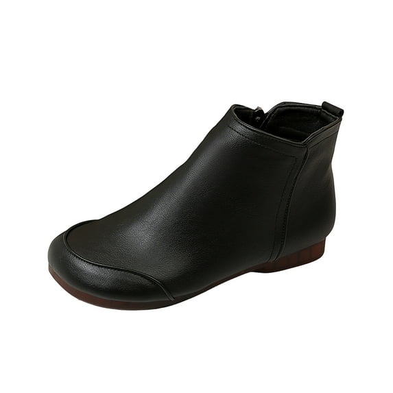 Dasayo Black Ladies Boots Comfortable Low Heel Ankle Side Zipper Casual Faux Leather Round Toe Boots Shoes Women 36