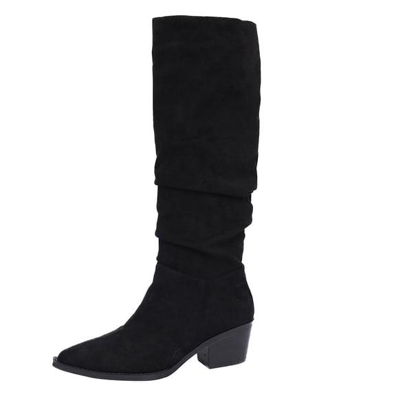 Dasayo Black Ladies Boots Dress Slouch Mid-Calf Wide Calf Pointed Toe Low Heel Boots Shoes for Women 35