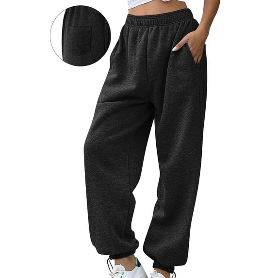 Dasayo Black Pants for Women Trendy Elastic Waisted Jogger Sports Yoga Drawstring Comfy Pants Sweatpants Women M