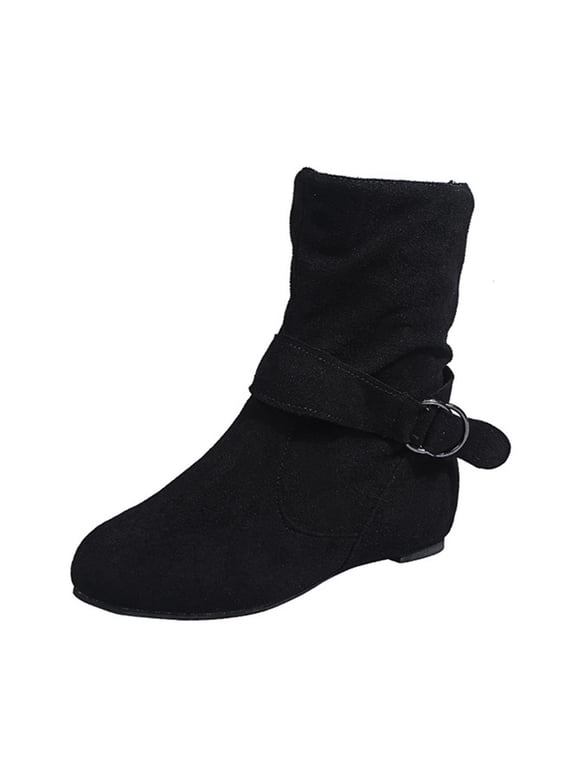 Black Woman Boots Low Heel Slouch Ankle Side Zip Wide Width Comfortable Buckle Boots Womens Shoes 43