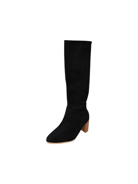 Black Woman Boots Mid-Calf Dress Wide Width Elegant Kitten Heel Pointed Toe Boots Women Shoes 38