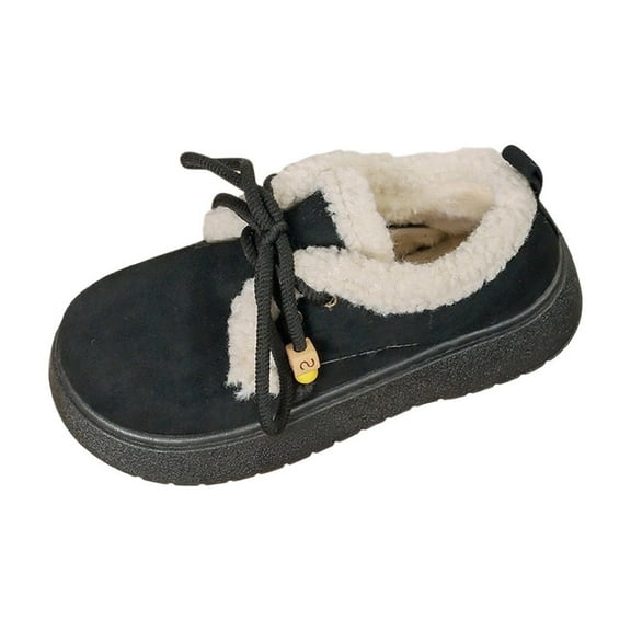 Dasayo Black Womans Boots Furry Winter Ankle Lace up Fleece Lined Warm Round Toe Booties Women's Shoes 36