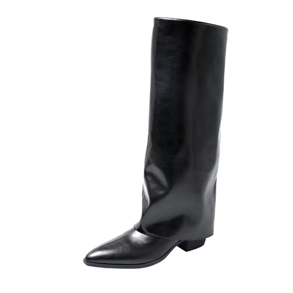 Dasayo Black Womans Boots Wide Width Mid-Calf Slouch Low Heel Pointed Toe Faux Leather Shoes Shoes for Women 36
