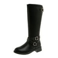 thumbnail image 1 of Dasayo Black Women Boots Low Heel Mid-Calf Wide Width Faux Leather Round Toe Pull on Buckles Boots Shoes Women 36, 1 of 9