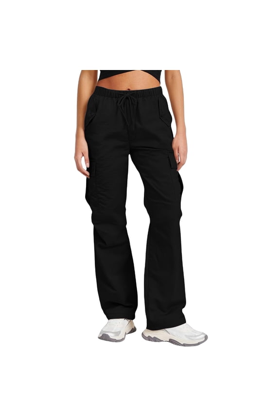 Black Women's Pants Hiking Waterproof Cargo High Waist Drawstring Windbreaker Pants Slacks for Women S