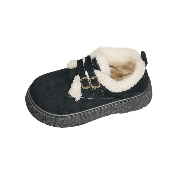 Dasayo Black Womens Booties Furry Ankle Chunky Pull on Non Slip Buckles Ski Shoes Women's Shoes 38