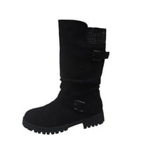 Dasayo Black Womens Boots Motorcycle Mid-Calf Slouch Round Toe Buckles Western Boots Womens Shoes 36