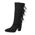 thumbnail image 1 of Dasayo Black Womens Boots Wide Calf Mid-Calf Dress Fringe High Heel Western Boots Women's Shoes 36, 1 of 6