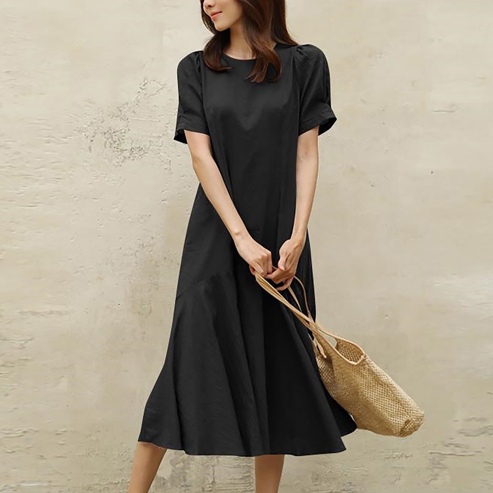 Dasayo Black Womens Dresses 2024 Short Sleeve MidLength Midi Dresses
