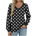 thumbnail image 1 of Dasayo Black Womens Tops Long Sleeve V-Neck Dressy Blouses Fall Vacation Polka Dot Shirts Women's T Shirts XXL, 1 of 5