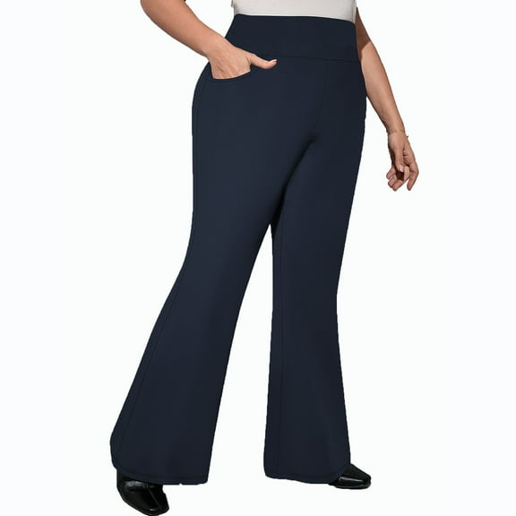 Dasayo Blue Pants for Women High Waist Stretchy Plus Size Flare Tummy Control Pants Sweatpants Women XXXL