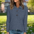 thumbnail image 1 of Dasayo Blue Tops for Women Long Sleeve Casual Knit Collared Solid Buttons T-Shirt Women Blouse M, 1 of 7