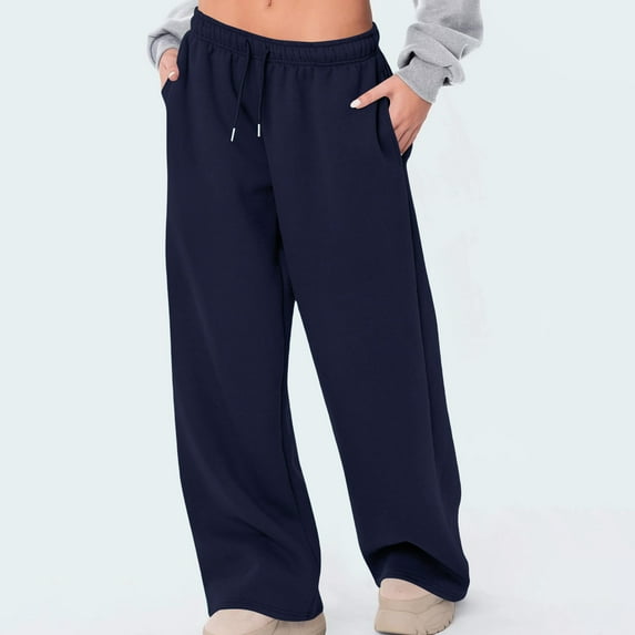 Dasayo Blue Women Pants Wide-Leg High Waisted Palazzo Sweatpants Drawstring Solid Outfits Joggers for Women L