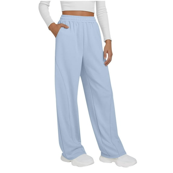 Dasayo Blue Women Pants Wide Leg Palazzo Elastic Waist Baggy Solid Sweatpants Capris for Women under $10.00 L