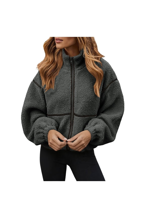 Bomber Womens Coats Cropped Fleece Dark Gray Zipper Varsity Barn Jacket Womens Jackets Trendy XXL