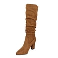 thumbnail image 1 of Dasayo Booties for Women Dress Pointed Toe Brown Mid-Calf Elegant Kitten Heel Pull on Boots Ladies Shoes 37, 1 of 9