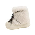 thumbnail image 1 of Dasayo Booties for Women Snow Ankle Furry Beige Slip on Lace up Faux Leather Winter Boots Shoes Women 36, 1 of 9