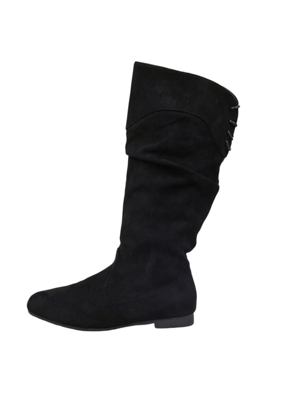 Boots Women Black Slouch Mid-Calf Dress Wide Width Pointed Toe Boots Women's Shoes 43
